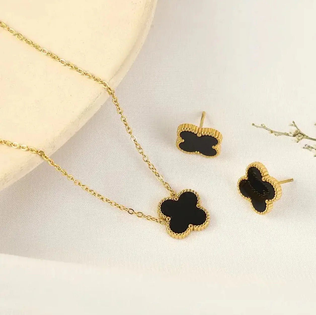 Black Clover Jewelry Set for Women – Necklace, Earrings & Bracelet - jewelbysitara