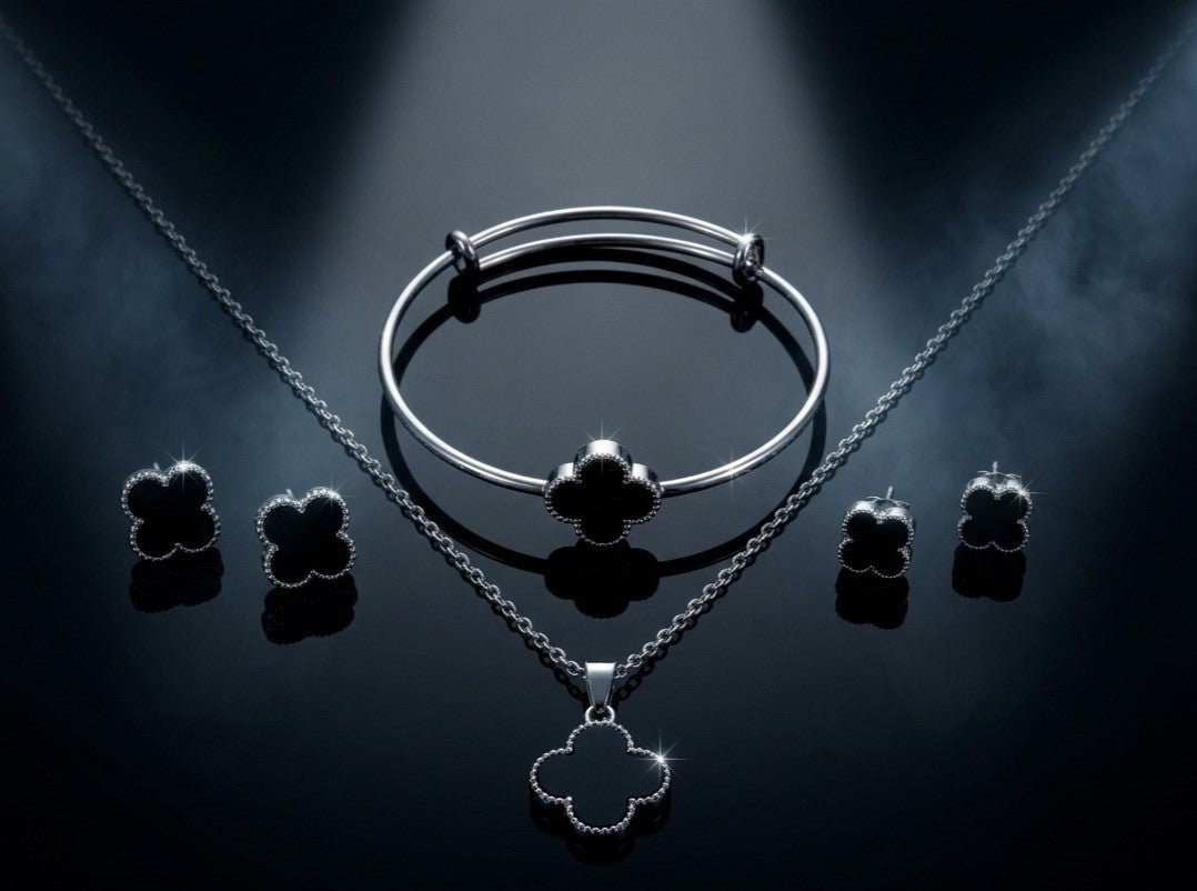 Elegant Black Clover Jewelry Set - jewelbysitara