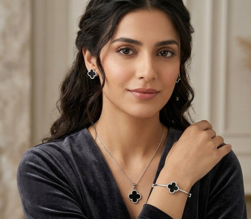 Elegant Black Clover Jewelry Set - jewelbysitara