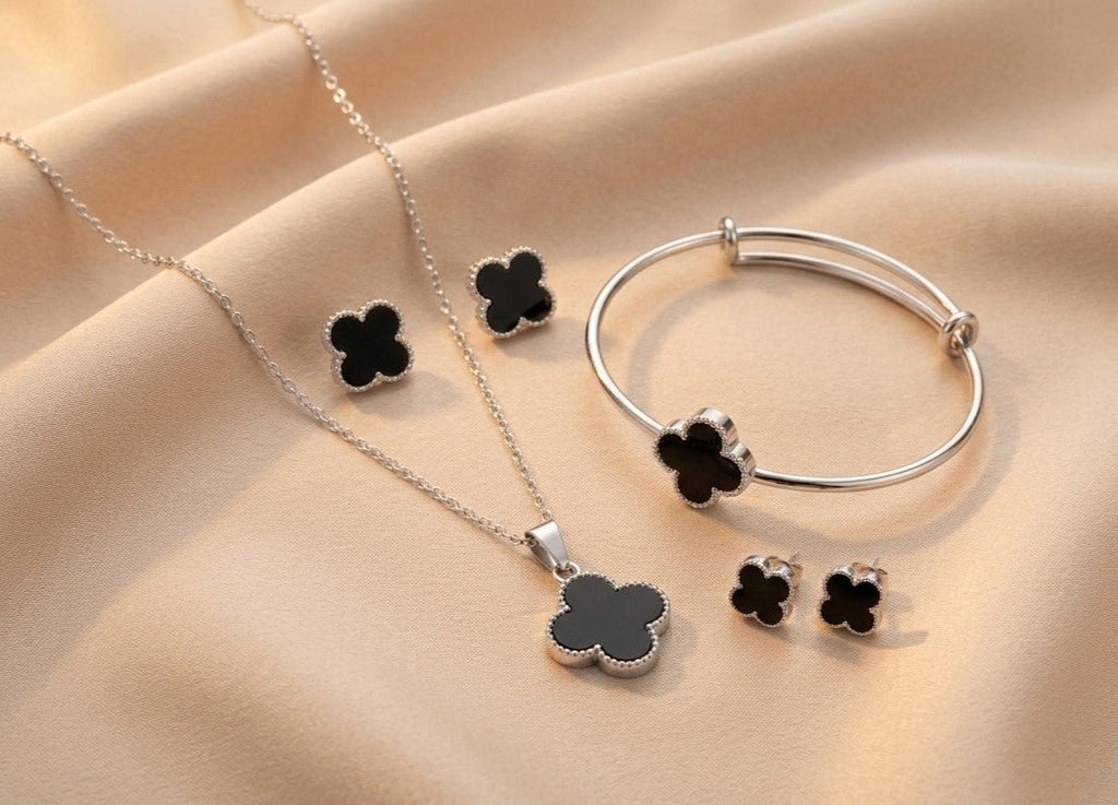 Elegant Black Clover Jewelry Set - jewelbysitara