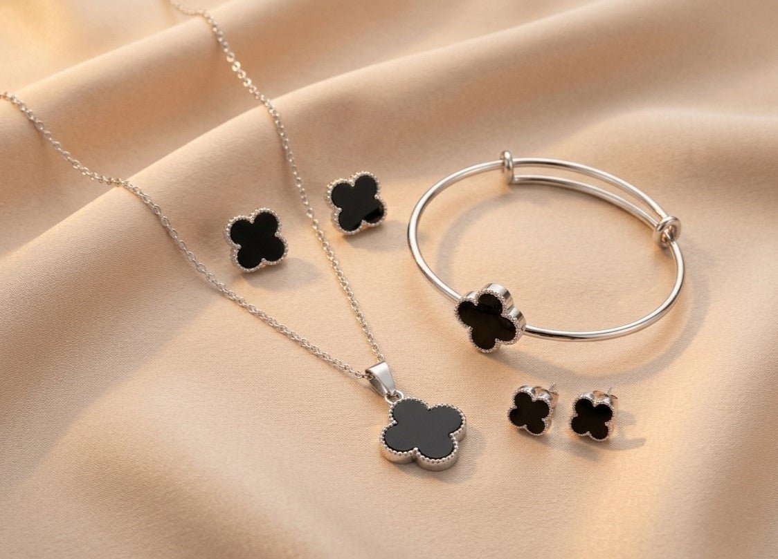 Elegant Black Clover Jewelry Set - jewelbysitara