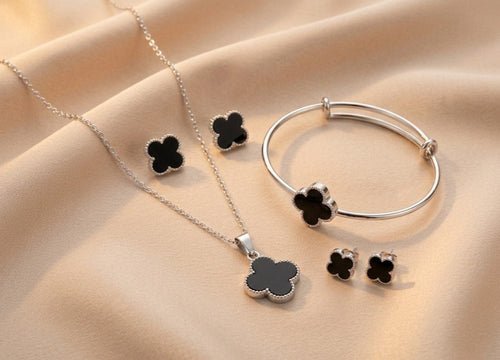 Elegant Black Clover Jewelry Set - jewelbysitara
