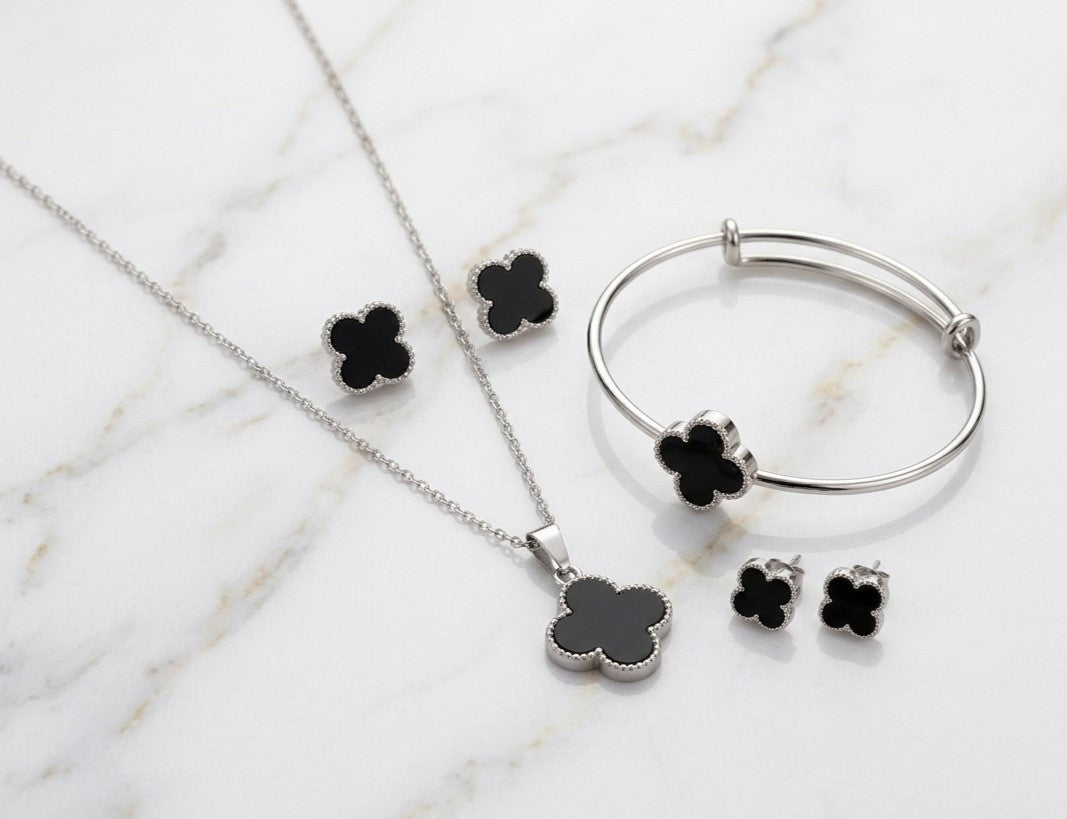 Elegant Black Clover Jewelry Set - jewelbysitara