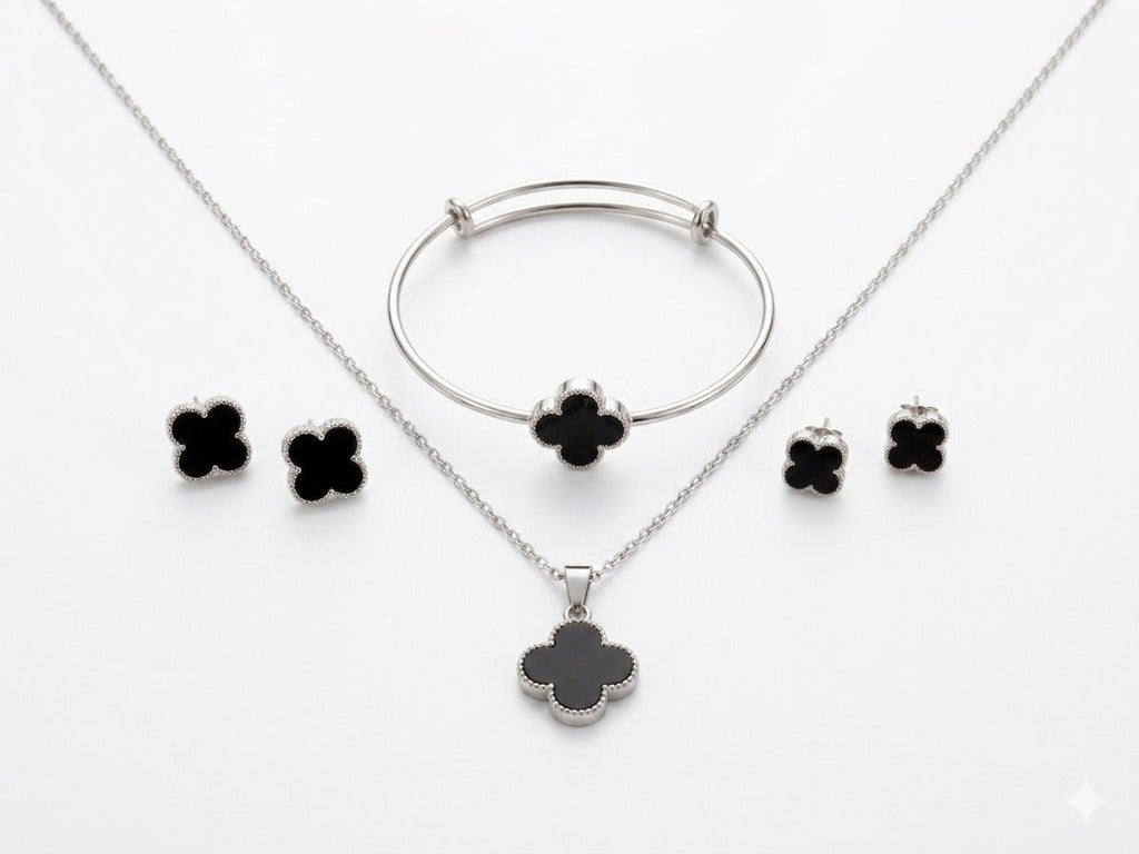Elegant Black Clover Jewelry Set - jewelbysitara