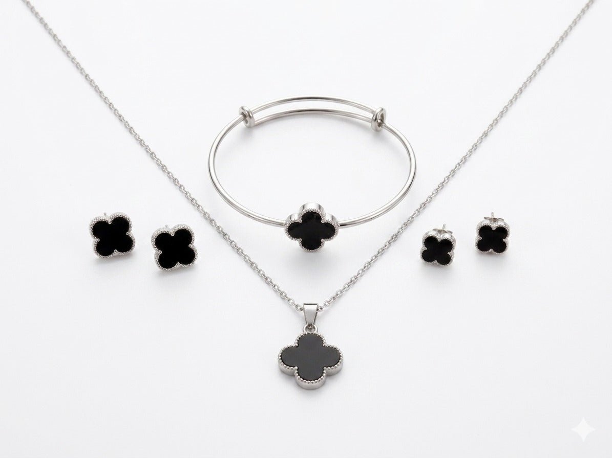 Elegant Black Clover Jewelry Set - jewelbysitara