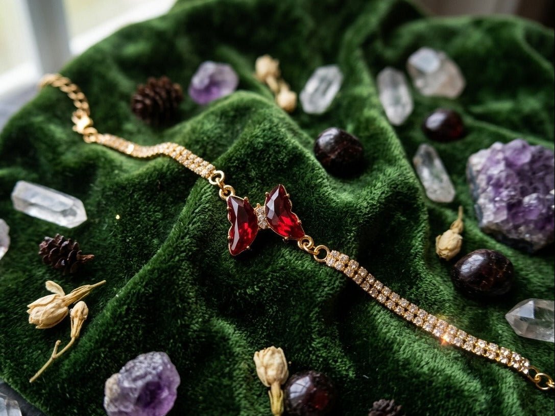 Ruby Red Butterfly Tennis Bracelet - jewelbysitara