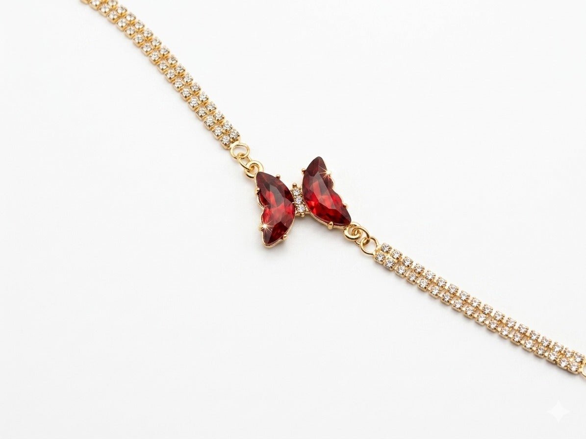 Ruby Red Butterfly Tennis Bracelet - jewelbysitara